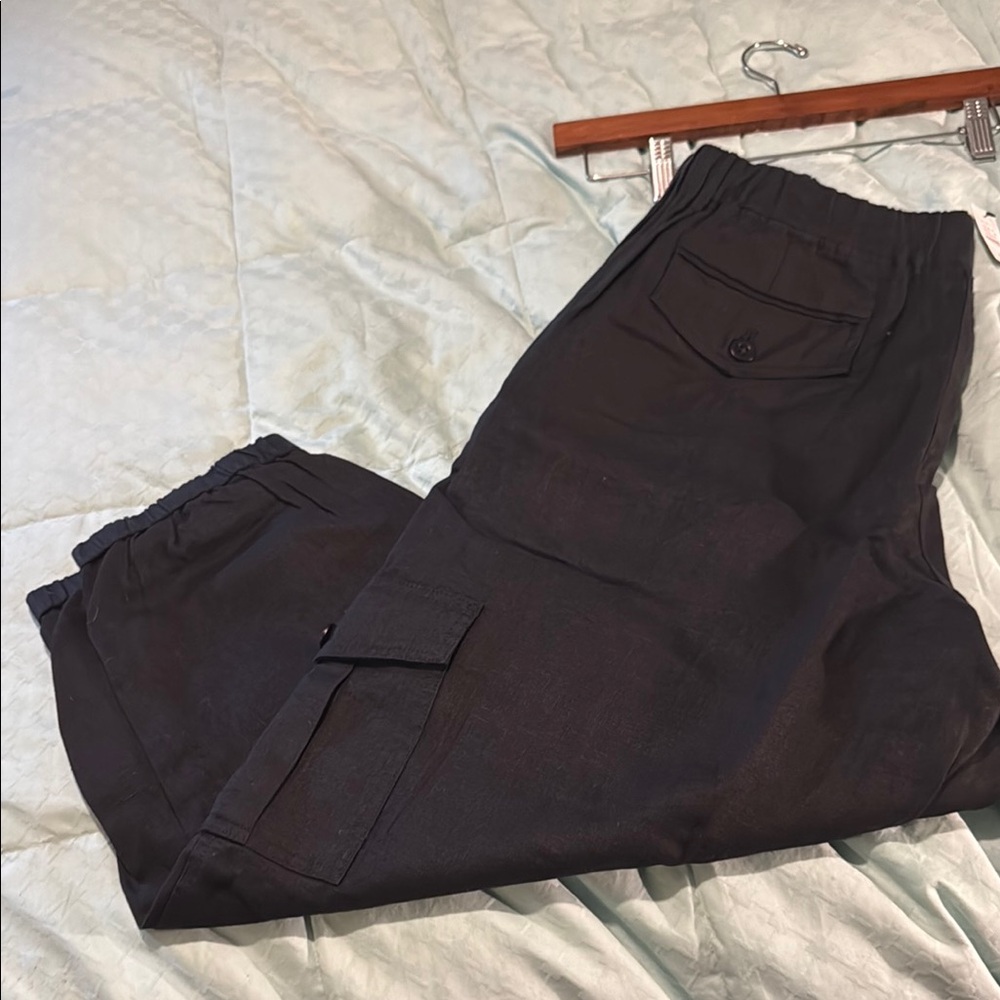 Talbots Women’s Black Linen Cargo Pants SZ XL